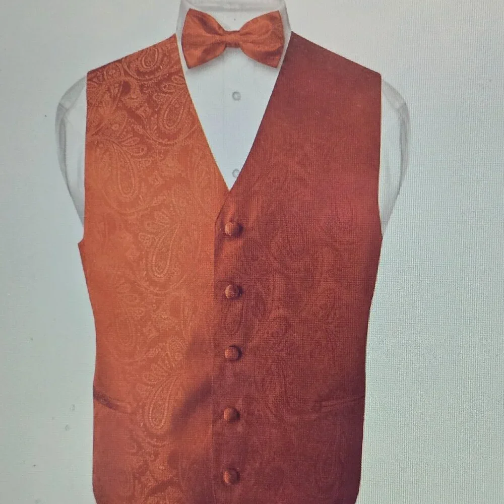 VESUVIO NAPOLI Men's Paisley Design Dress Vest Burnt Orange sz L